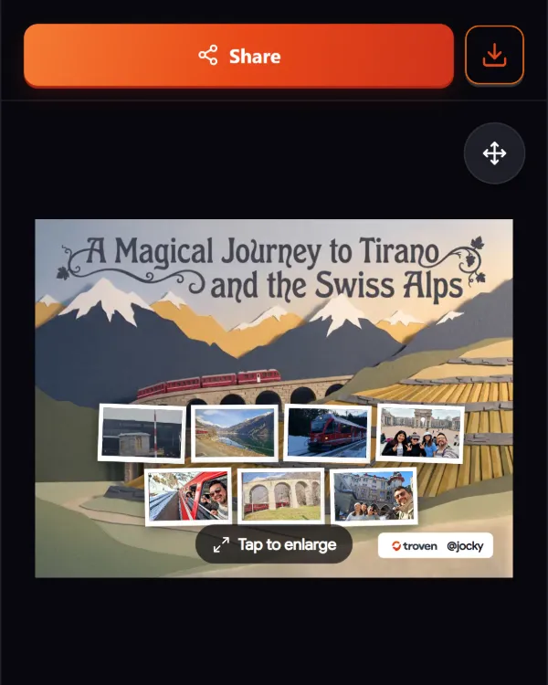 AI travel poster of a trip to Tirano and the Swiss Alps