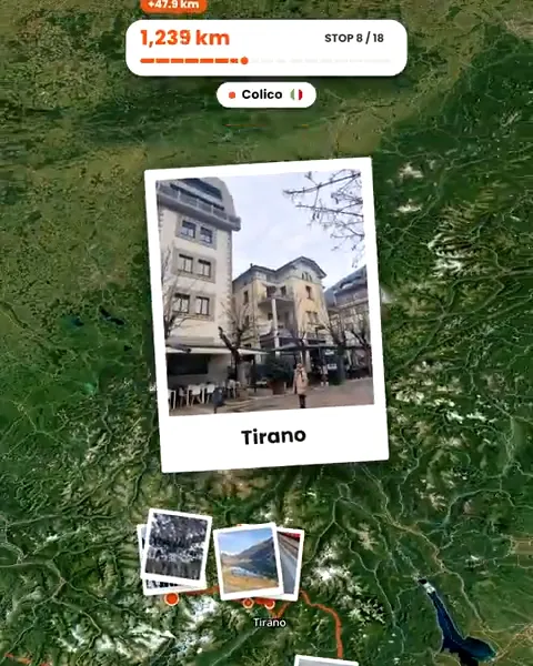 Route video frame: Tirano stop on the map